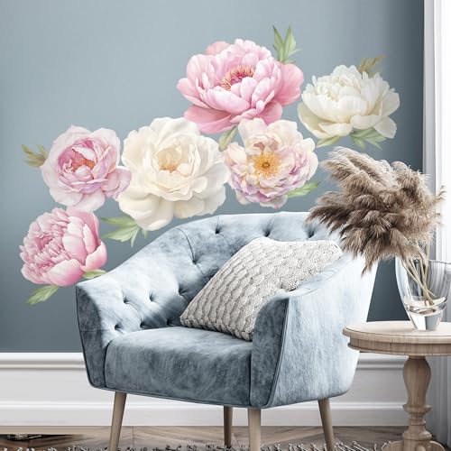 SHUCHING Peony Wall Decal - Large Pink Flower Sticker for Bedroom