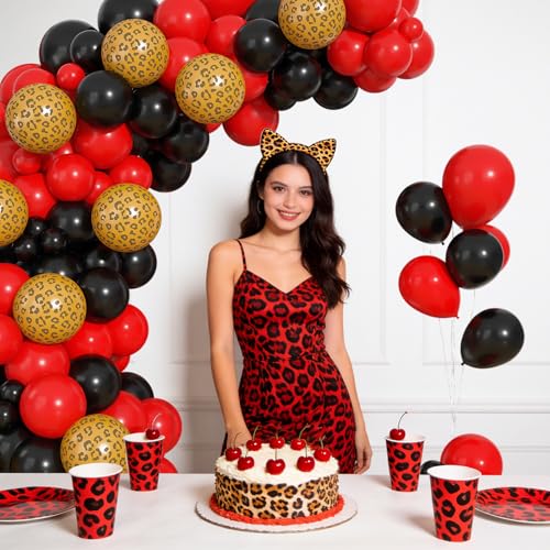 72pcs Red & Black Cheetah Print Balloons for Parties