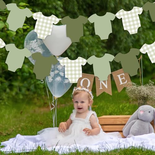 Sage Green Baby Shower Garland Decorations - 18 pcs Paper Banner