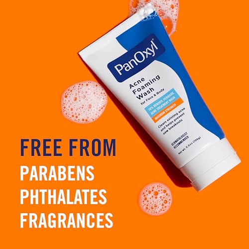 PanOxyl 10% Benzoyl Peroxide Acne Foaming Wash - Maximum Strength Cleanser for Face and Body, 5.5 Oz