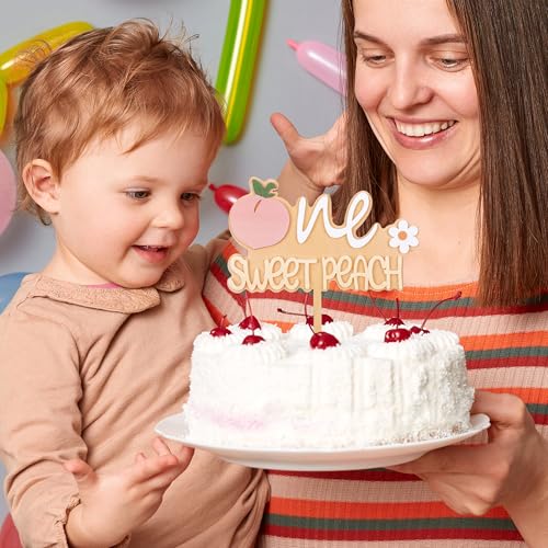One Sweet Peach Cake Topper - Wooden & Acrylic for 1st Birthday