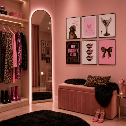 Coquette Pink Leopard Wall Art Set of 6 Prints, 8x10