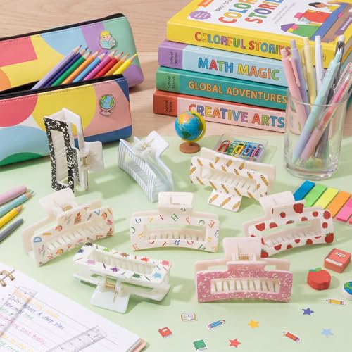 Yuxung Classic Teacher Themed Hair Claw Clips - 8 Pack Back to School Hair Accessories