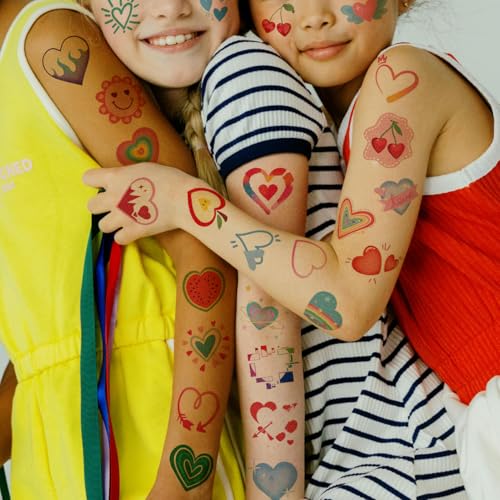 CHARLENT Glitter Heart Temporary Tattoos for Girls & Women - Set of 74 Styles