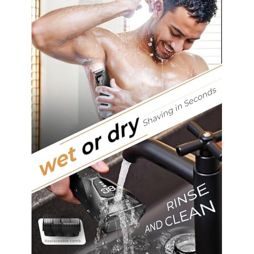 Body Hair Trimmer for Men: Wireless Charging Pubic Hair Trimmer, 4000K LED, Ceramic Blade - No-Nick Grooming, 90Min, Wet/Dry Body Groomer, Gift for Fathers
