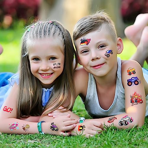 Gabizafia 75 Pcs Toddler Tattoos Hot Car Wheels Monster Truck Party Favors (Car Truck Tattoo) - 4 Sheets, 21x15cm