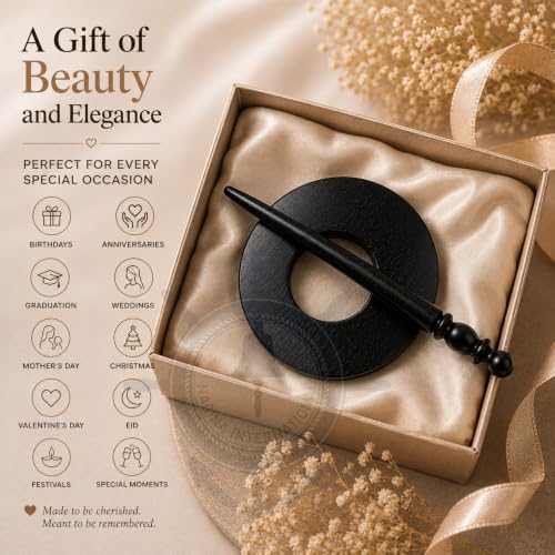 Bat Black Nagina Vintage Mango Wood Shawl Pin & Hair Clip - Polished Barrette