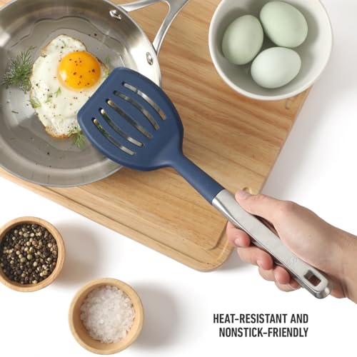 Calphalon Slotted Turner - Silicone Head & Stainless Steel Handle, Navy Blue