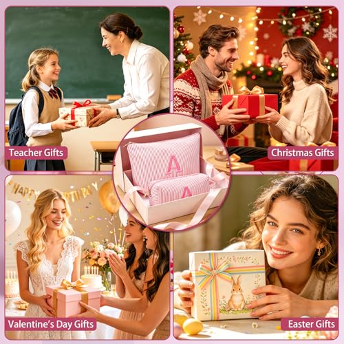 Personalized Initial Makeup Bag Set, Embroidered Letter S Cosmetic Pouch