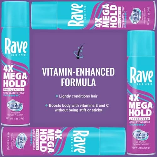 Rave 4X Mega Unscented Hairspray - 24-Hour Hold & Volume Spray