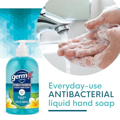 Germ-X Antibacterial Hand Soap, 12 Oz (Pack of 4), Spring Rain Scent