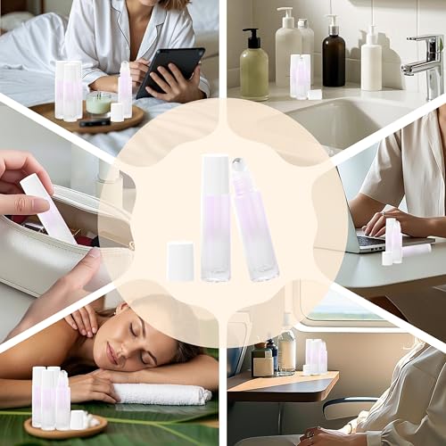 SESENSE White 10ml Essential Oil Roller Bottles 12 Pack with Funnel, Dropper & Stainless Steel Balls