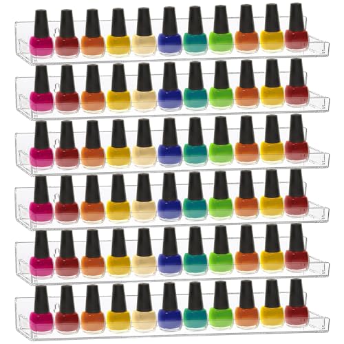 6-Pack Acrylic Nail Polish Wall Rack - Clear Organizer for 90 Bottles