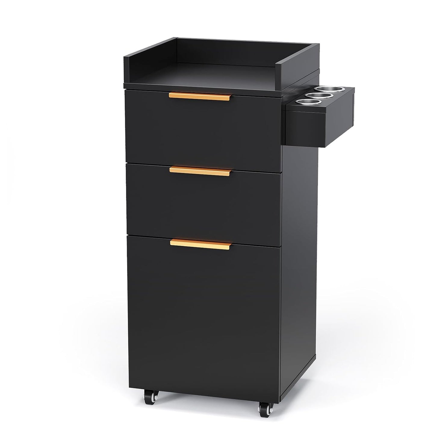 OmySalon Salon Cart with Wheels - 3-Tier Rolling Hair Styling Station with Drawers & Adjustable Shelf | Black