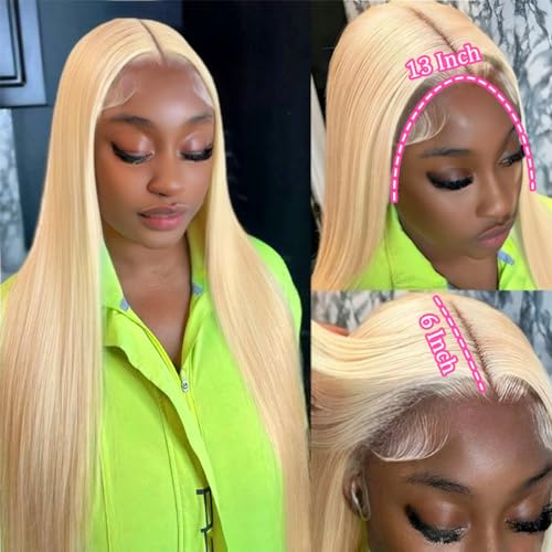 LETMIEO 30 Inch 613 Lace Front Wig Human Hair Blonde 13X6 HD Transparent Lace Front Wigs Human Hair 180% Density Blonde Glueless Wigs 613 HD Straight Lace Frontal Wig Pre Plucked