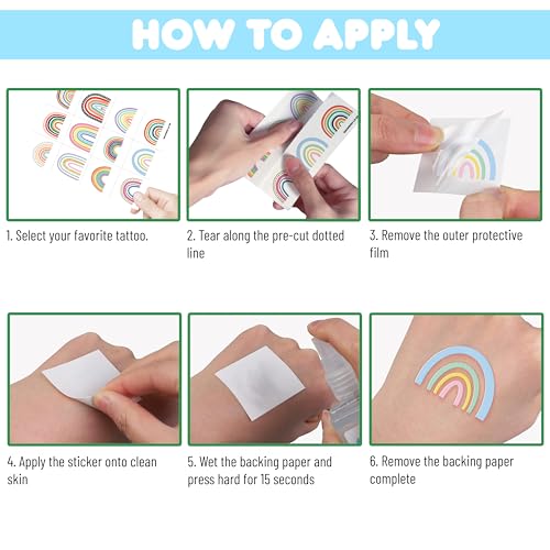60 Pastel Rainbow Temporary Tattoos for Kids - Perfect Party Favors