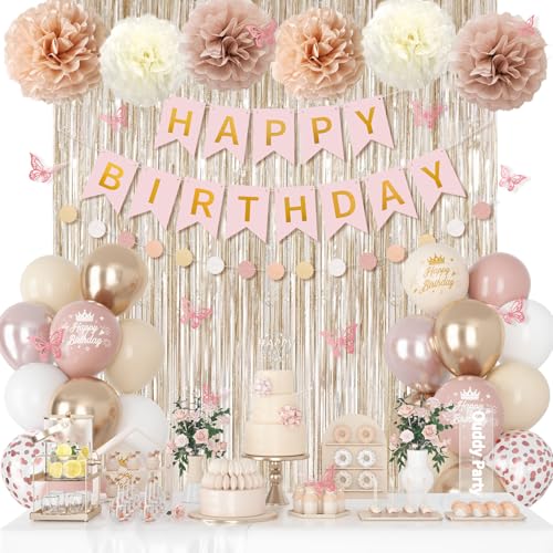 Boho Pink Birthday Decorations Kit with Balloons & Banners