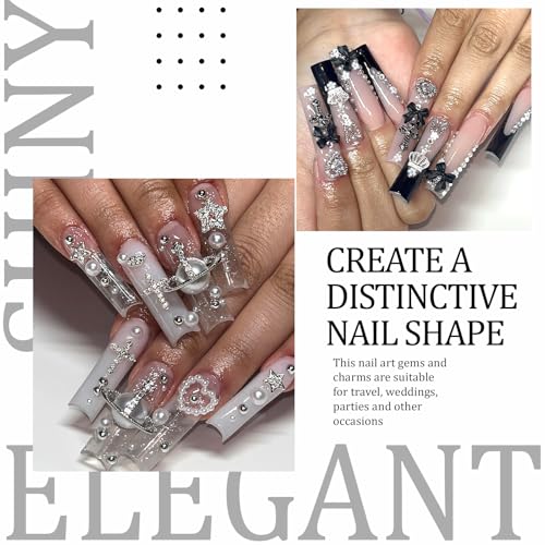Silver Nail Charms 180pcs 12 Styles Y2K Crystal Star Butterfly Crown Bling