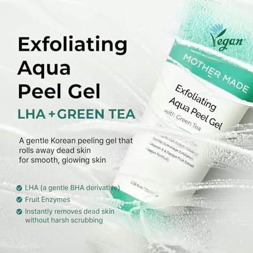 MOTHER MADE Green Tea Exfoliating Aqua Peel Gel 3.38 fl oz - Gentle Deep Pore Facial Exfoliant, Vegan Korean Skincare