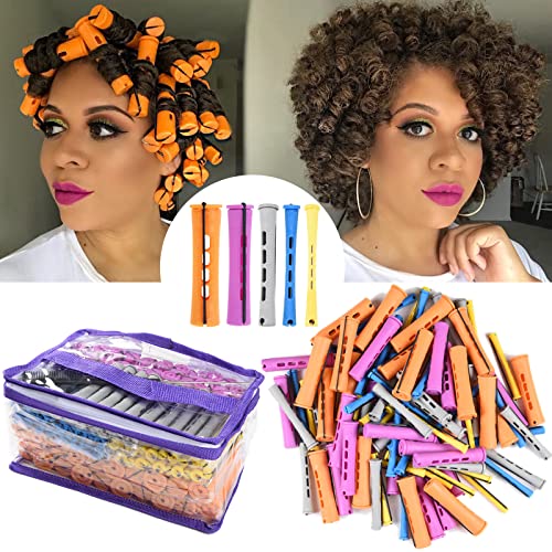 100pcs Perm Rods Set - Cold Wave Rollers in 5 Sizes (Orange, Purple, Gray, Blue, Yellow)