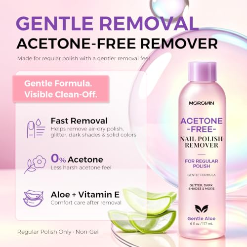 Morovan Non-Acetone Nail Polish Remover - Gentle, 6 Oz for Regular Polish