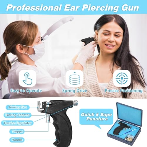 Professional Ear and Nose Piercing Gun Kit with Studs and Earrings