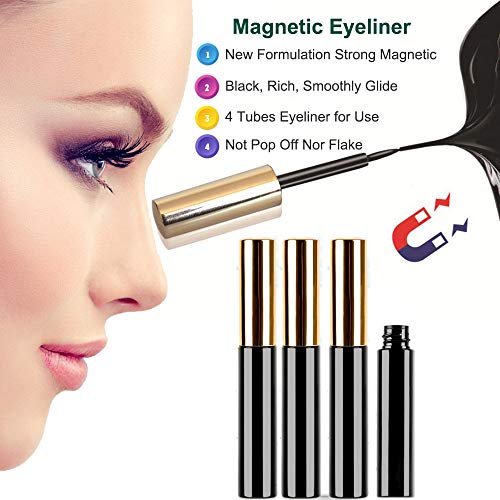 Magnetic Eyelashes Kit with 4 Eyeliner Tubes, Wispy 10-20mm Reusable False Lashes