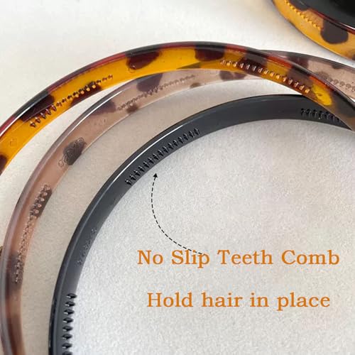 KOVOLITU 3 Pack Headbands for Glasses, Flex No Pressure Hairbands with Teeth - Leopard Black Grey Brown (Bright Surface)
