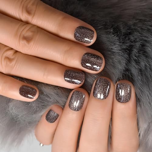 CurvLife Short Square Cat Eye Glitter Press On Nails - 32PCS