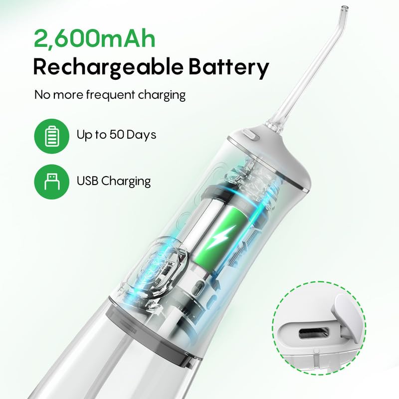FRESKO Water Flosser for Teeth IPX7 Waterproof 5 Jet Tips — Portable Cordless Dental Irrigator