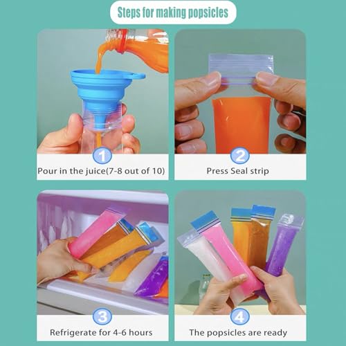200 BPA-Free Popsicle Mold Bags with Silicone Funnel - Double Zip Seal