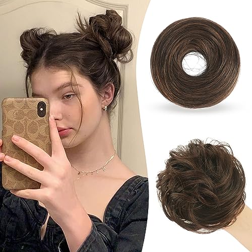 SOFEIYAN Small Elastic Messy Bun Hair Piece - Darkest Brown & Light Auburn