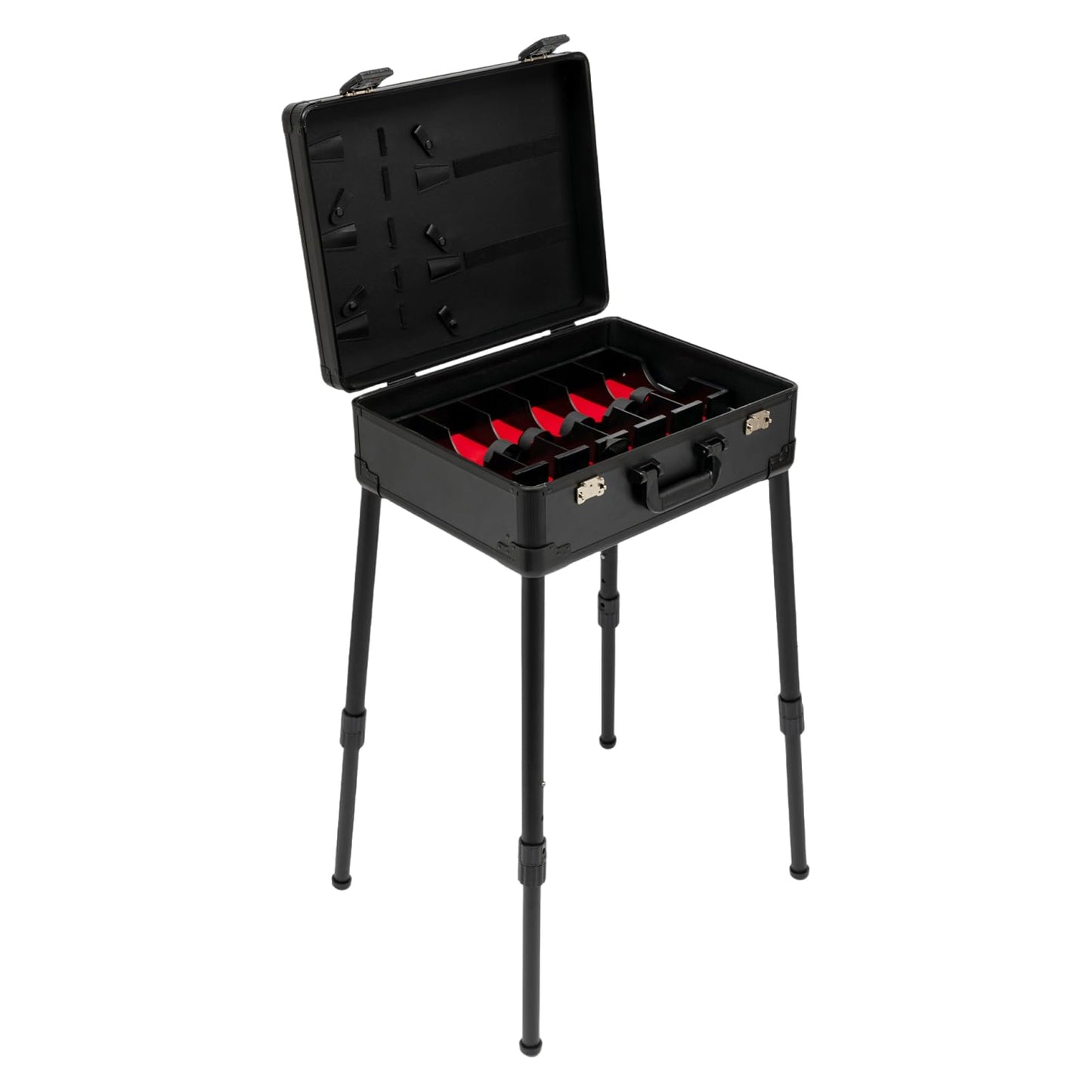 Ageanbri Barber Case for Hair Salon, Mobile Barber Station with 18.11-31.5 inch Adjustable Stand Legs, TSA Locks, Professional Barber Toolboxfor Clippers and Supplies (Black)