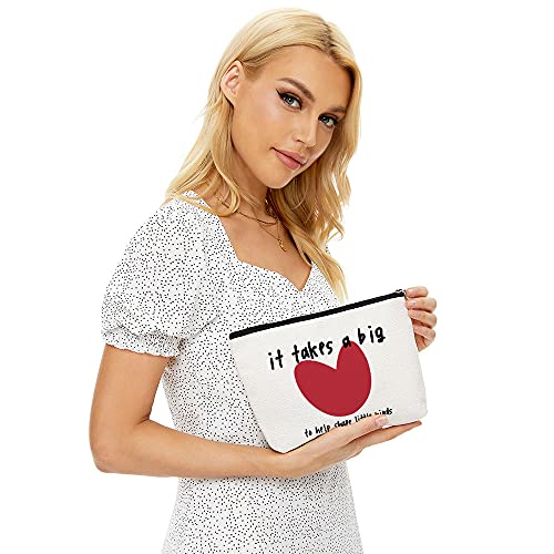 Big Heart Graduation Makeup Bag, Multicolor Blue Leaves, 9x7 in