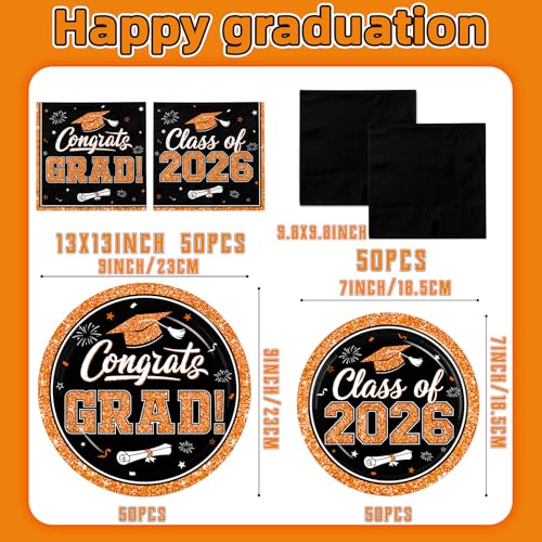 Class of 2026 Graduation Party Plates and Napkins Set for 50