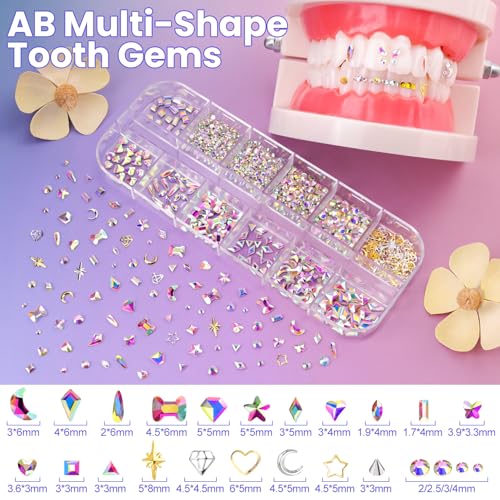 DAZZLEBRITE 12 Grids AB Tooth Gem Kit with Crystals for Teeth Art