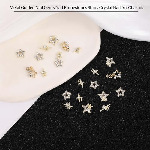 Abeillo Gold Star 3D Nail Charms Set for Acrylic Nails, Rhinestones & Bling