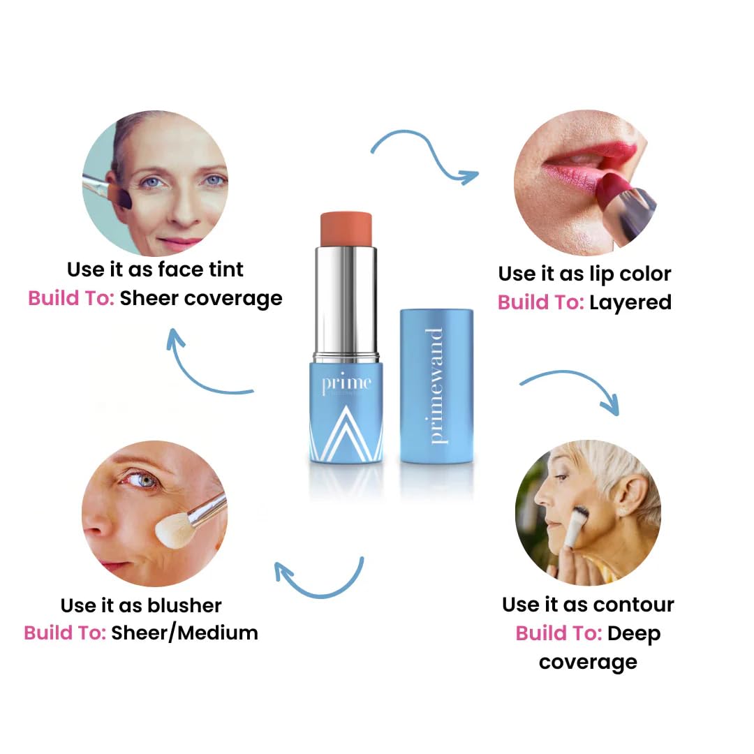 Prime Prometics PrimeWand Nude for Mature Women – All-in-One Lip, Cheek & Glow Stick – Sheer Rosy Tint with Shea Butter & Camellia Oil – Moisturizing, Buildable, and Skin-Enhancing