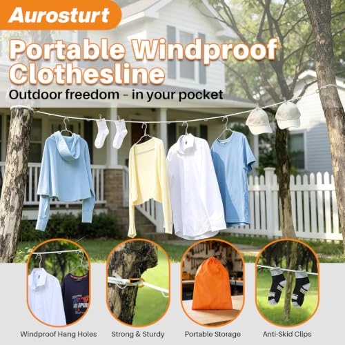 Portable Clothesline with Clips - 16.5 FT Travel Laundry Line