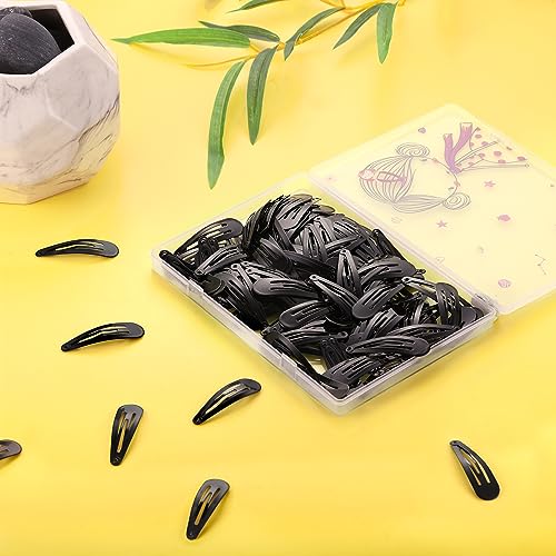 Funtopia 120 Pcs 2 Inch Black Hair Clips Set with Gift Box - Snap Barrettes
