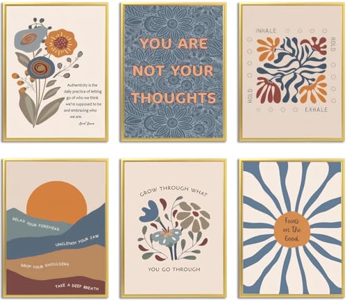 Motivational Mental Health Posters - Set of 6 Boho Prints 8x10in