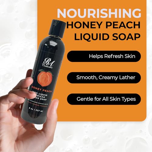 RA COSMETICS African Liquid Black Soap - Honey Peach, 8 oz | Deep Cleansing & Moisturizing