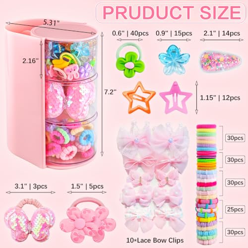 Kids Girls Hair Accessories Set with Pink Storage Box - 246 Pieces including Ties Clips & Bands