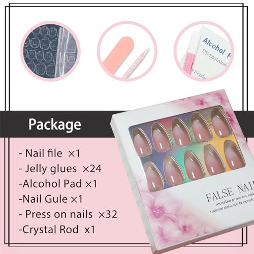 Pink Ombre Acrylic Press-On Nails - Short Almond Shape, 32 Pcs