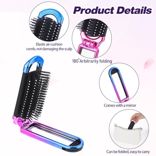 Mini Travel Hair Brush with Mirror - Foldable Compact Design