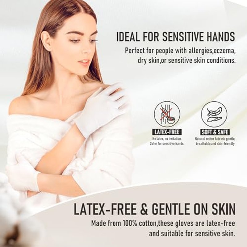 COOLJOB 100% Cotton Gloves, 6 Pairs White Cotton Gloves for Dry Hands Moisturizing & Eczema, Overnight Lotion, Sleep & Spa Treatment for Women & Men, Breathable Work Glove Liners, Medium Size