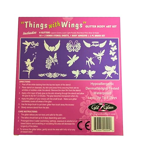 Glitter Tattoo Kit - Things with Wings, Hypoallergenic & Safe