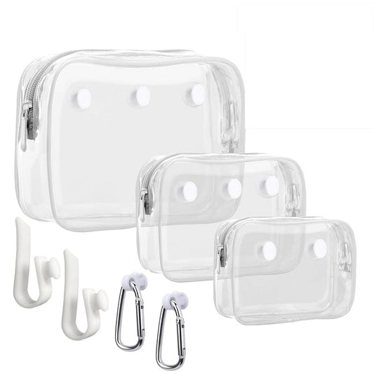 Everfunny 3 Pcs Clear Bogg Beach Tote Bag with 4 Pcs Insert Hooks Accessories for Bogg Bags Travel Makeup Clean Toiletry Brush Organizer Cosmetic Divider Storage Inner Pouch (White set of 3)