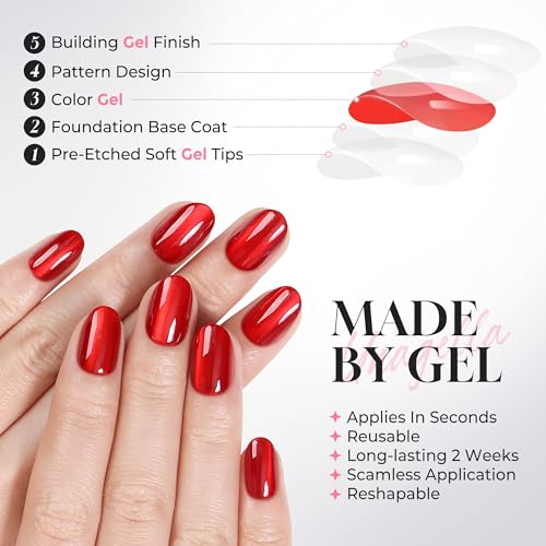 UNA GELLA Soft Gel Press on Nails - Velvet Merlot Red Cat Eye Oval Tips