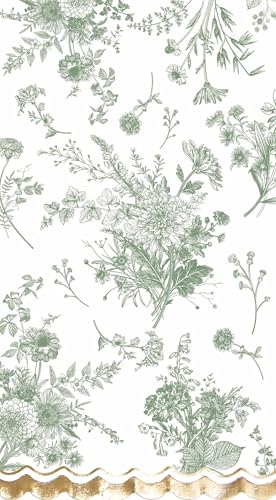 80 Pcs Green Floral Disposable Napkins with Gold Foil - Vintage Style